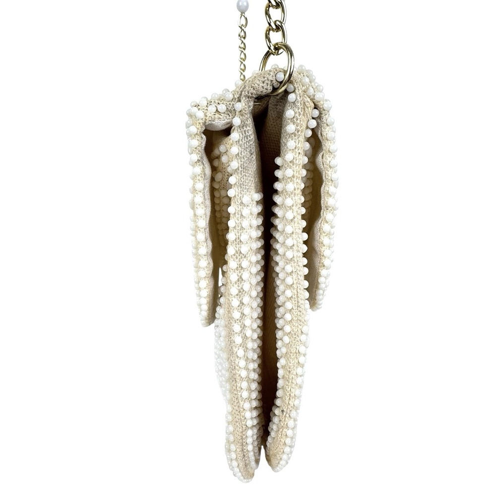 VTG Beaded Purse Ivory Gold Shoulder Chain Evening Retro Elegant Formal 50s 60s - Picture 9 of 16